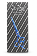 Hairotic 6-Inch Barber Scissors, Japanese 410A Stainless Steel Hair Cutting Shears with Blue Plasma Coating, 3-Ring Handle and Convex Edge