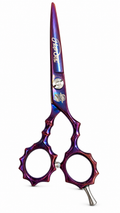 Hairotic 5.5-Inch Barber Scissors, Japanese 410A Stainless Steel Hair Cutting Shears with Purple Plasma Coating, Convex Edge and Bone-Style Handle